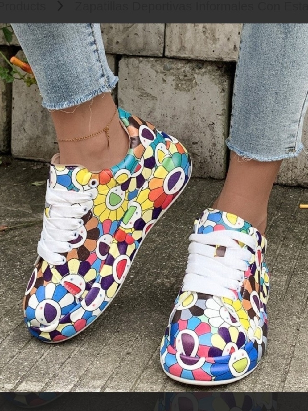Multicolor Floral-Print Women's Sneakers with White Laces